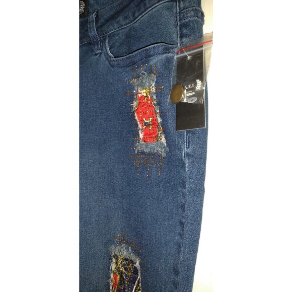 Azi New York Denim Skinny Jeans Women's Sz 6 Torn Patchwork Artsy Boutique NWT - Picture 3 of 13